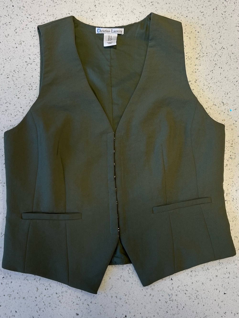 NWOT Christian Lacroix Dark Olive Hook and Eye Vest